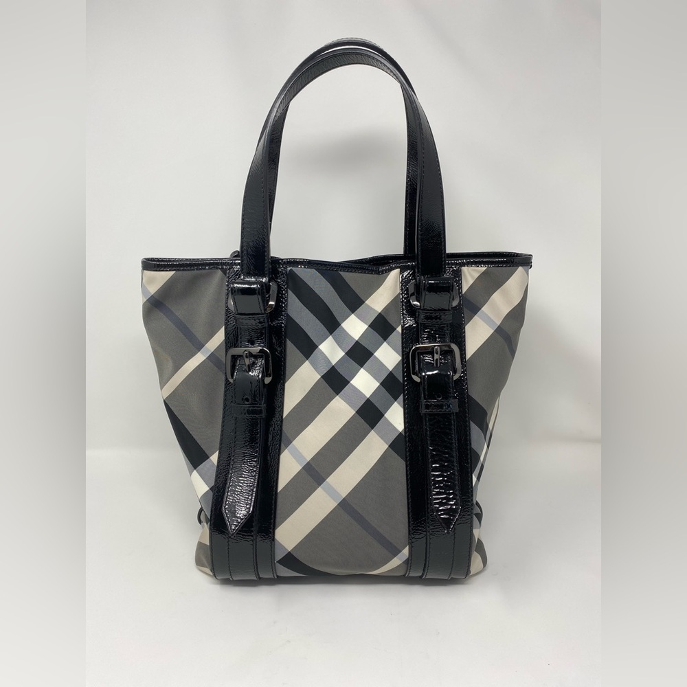 Burberry - Authentic Black Beat Nylon Check Lowry Tote